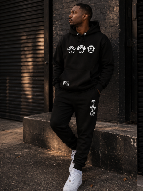 Conjunto moletom preto Monkeys full White