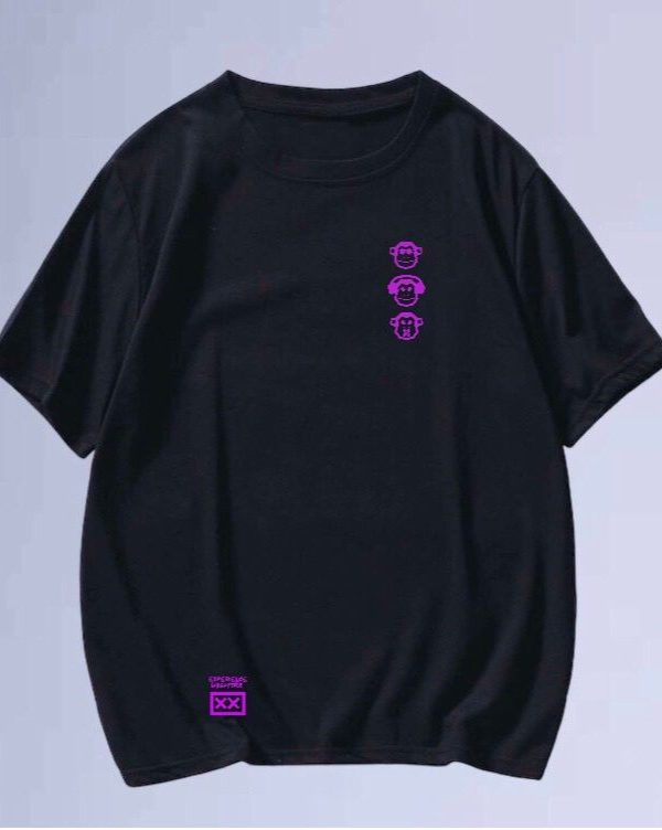 Camiseta preta Monkeys purple Oversized